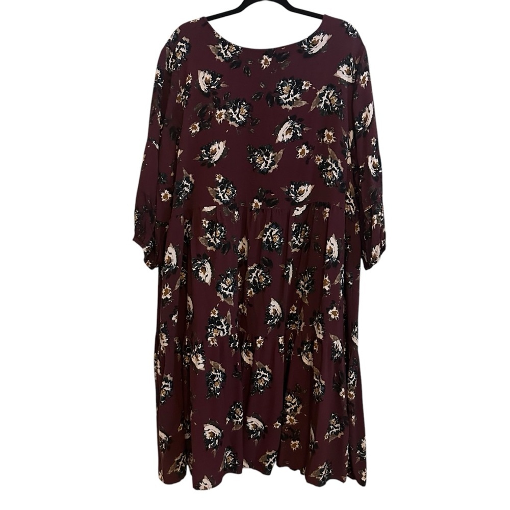 Ryllace Plum Dark Purple Floral Modest Tiered Boho Midi Dress Plus Size 22 - Picture 9 of 10